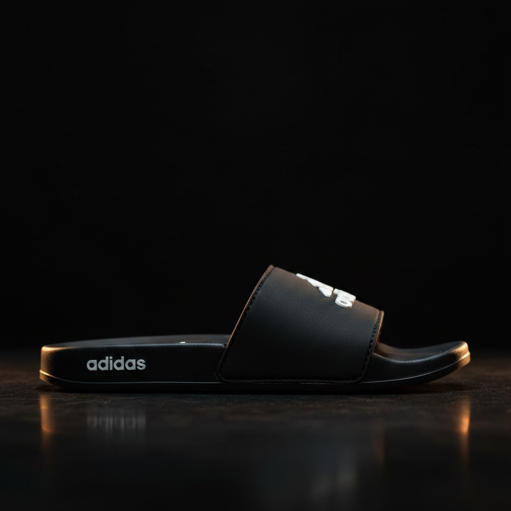Bold Stripe Comfort Slides – Side Profile Dark