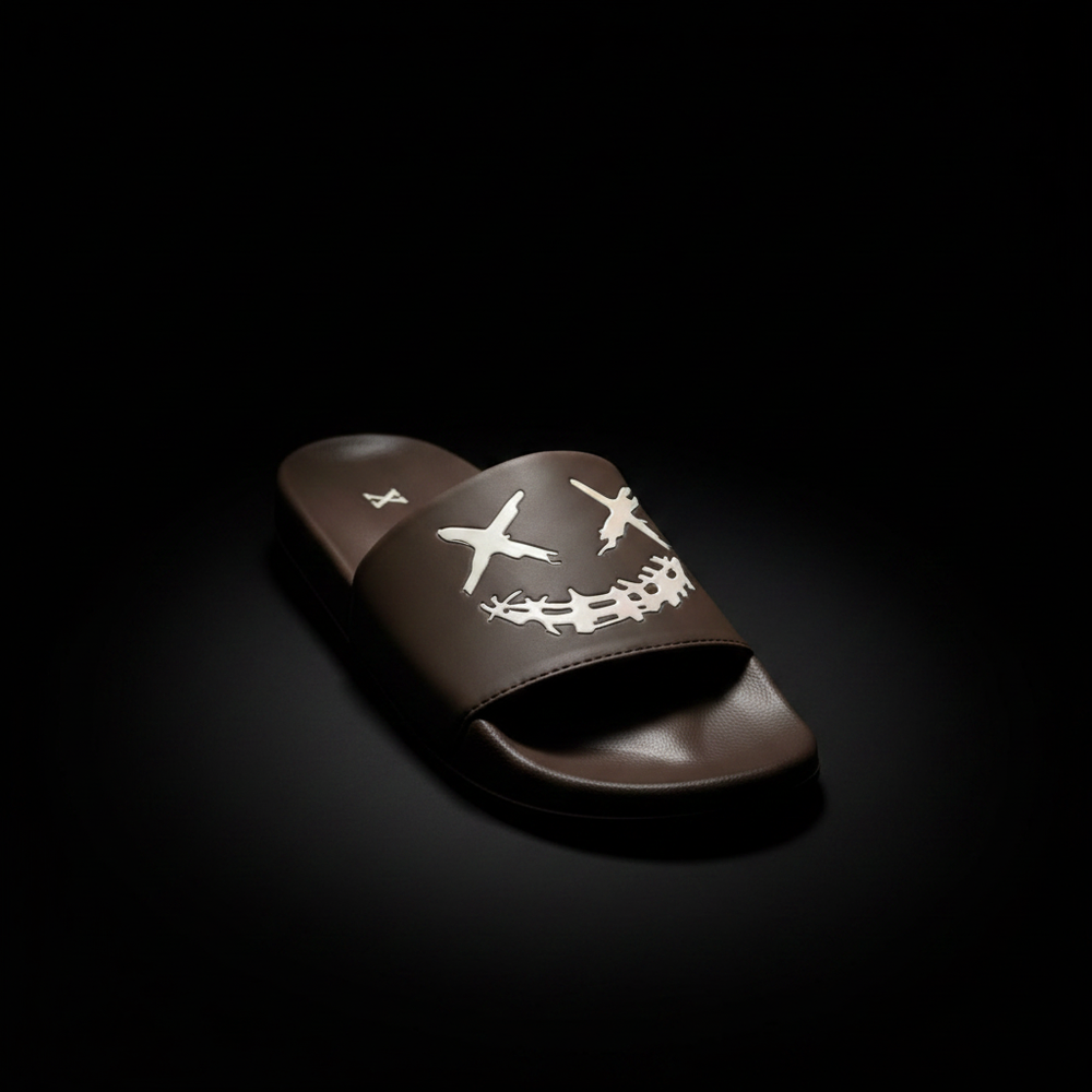 Dark Smile Graphic Street Slides – Front Angle